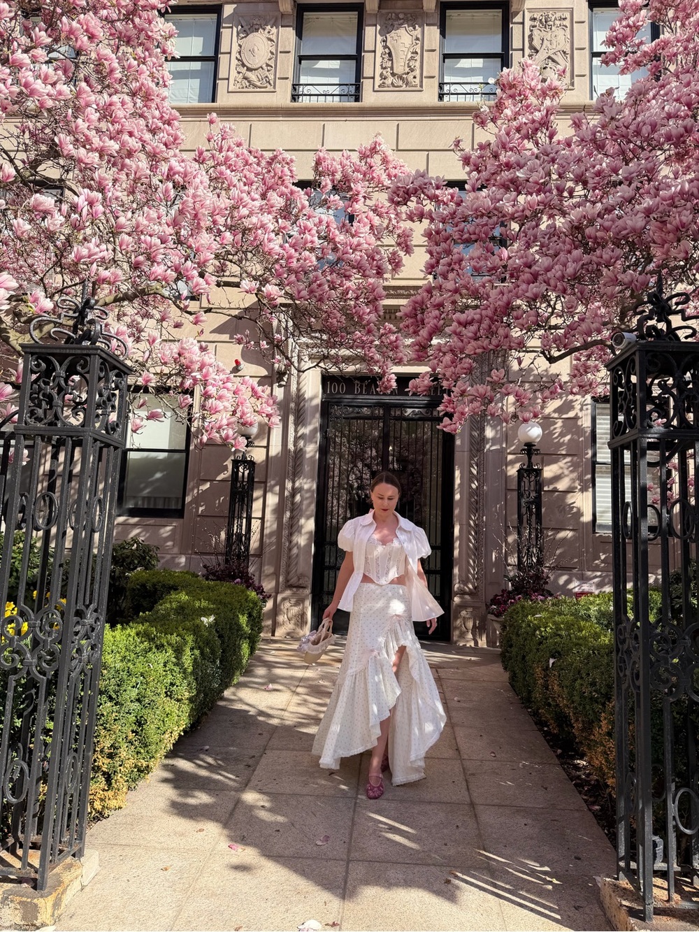 Selkie White Asymmetrical Tiered Skirt with bow details - Picture 2 of 4